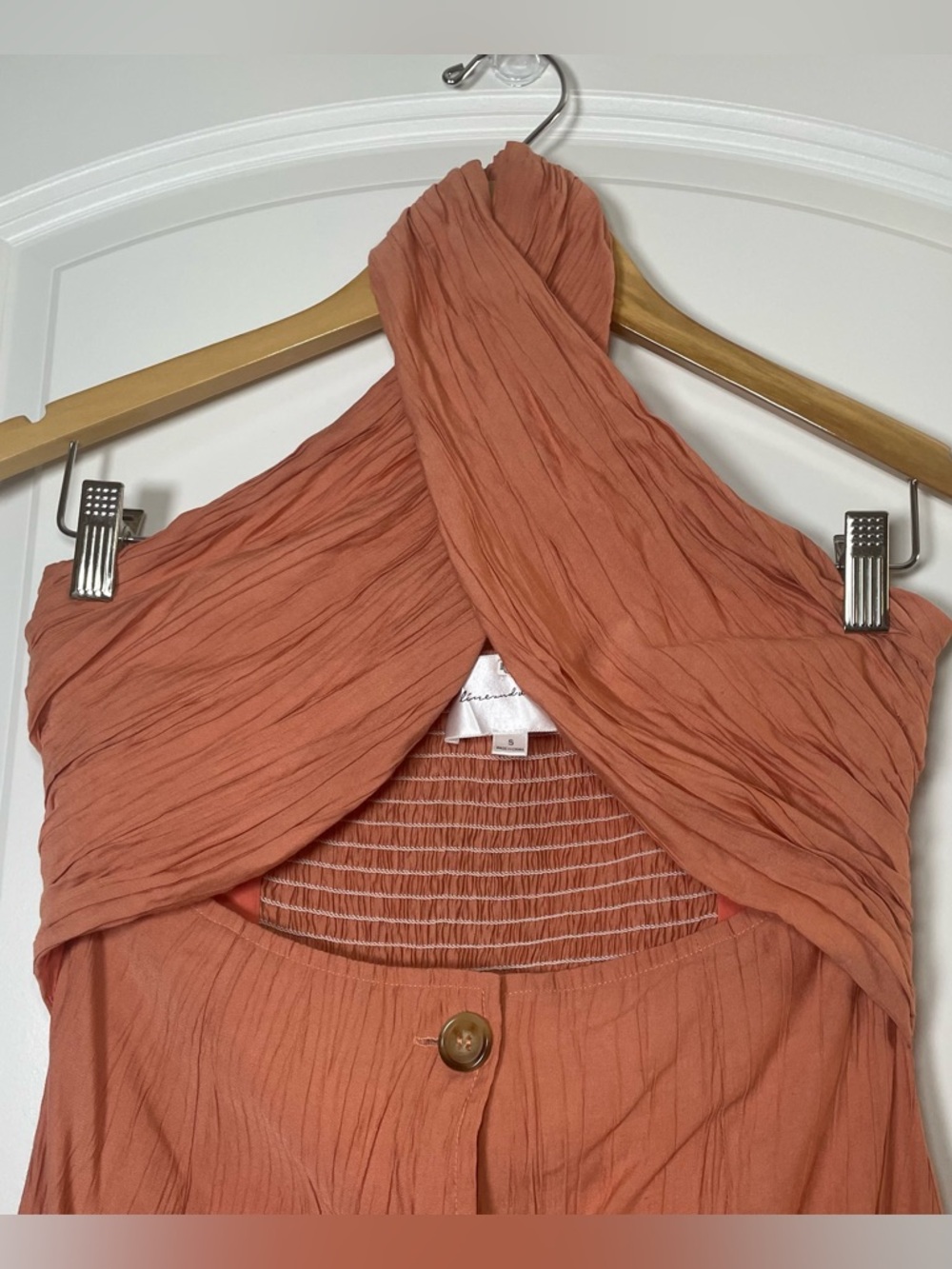 Line & Dot Rust Halter Midi Dress Button Front Smocked Back Size S Summer - Picture 5 of 15